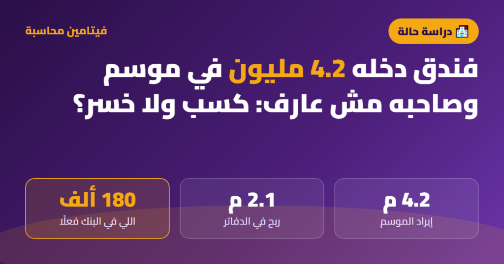 دراسة حالة فندق ساحلي: إيراد 4.2 مليون وربح دفتري 2.1 مليون و180 ألف في البنك