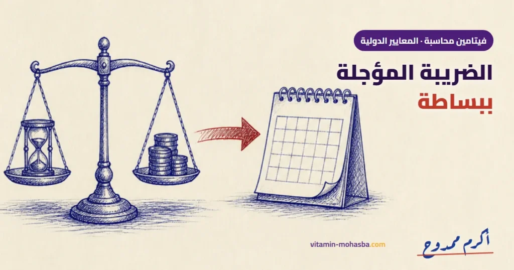 الضريبة المؤجلة ببساطة: إمتى أصل وإمتى التزام، بمثال بالأرقام — رسمة أكرم ممدوح
